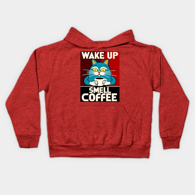 Cat drinking coffee Kids Hoodie by Brand X Graffix